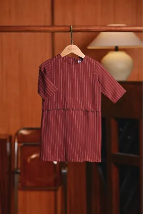 The Congkak Babies Scallop Kurung - Maroon Stripe