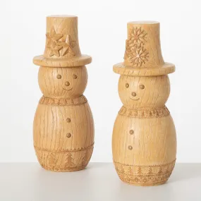 11"H Sullivans Scandinavian Snowman Christmas Decor - Set of 2, Brown