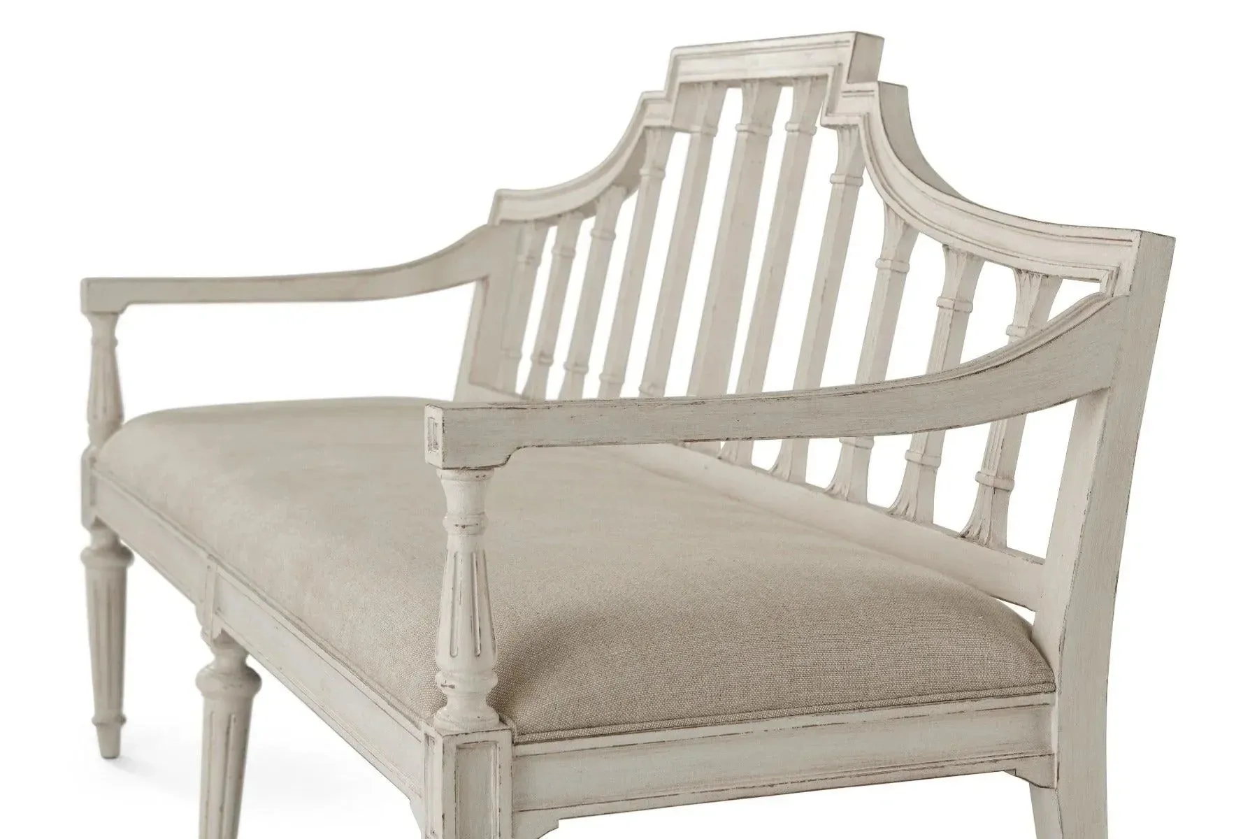 Arched Back Settee with Carved and Fluted Detailing, Available in Two Distressed Finishes