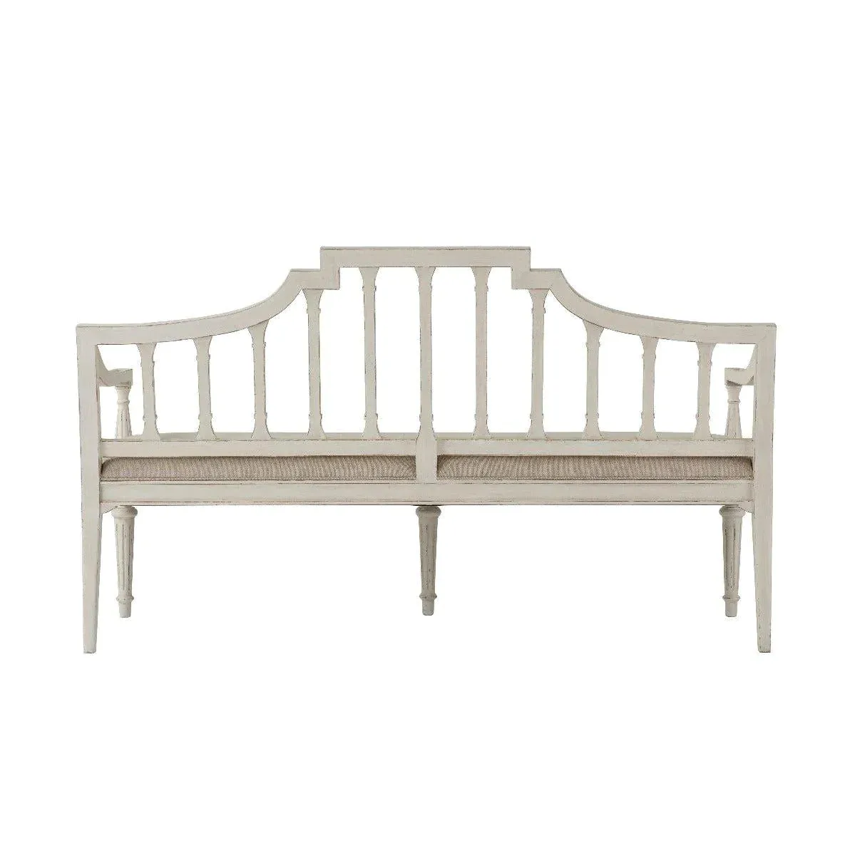 Arched Back Settee with Carved and Fluted Detailing, Available in Two Distressed Finishes