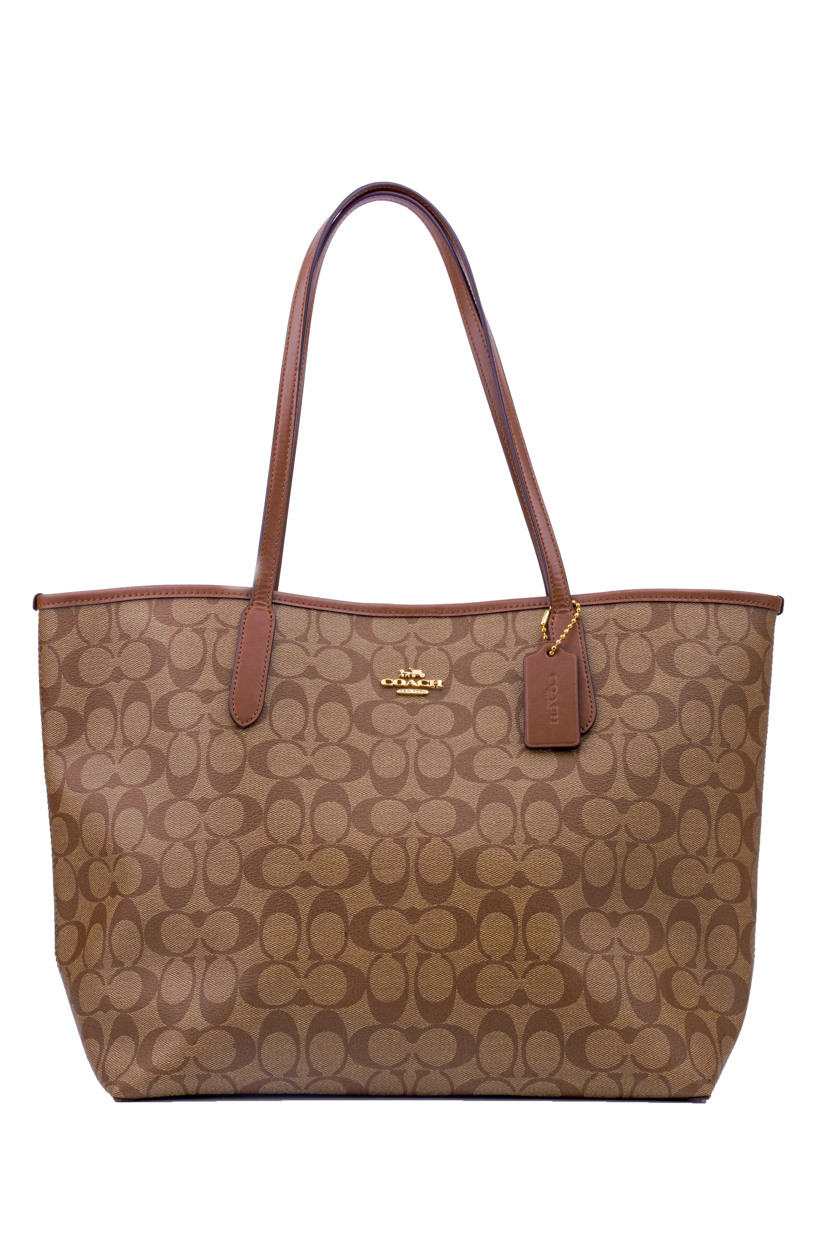 Coach Open City Tote In Signature Khaki Saddle