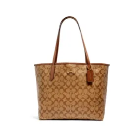 Coach Open City Tote In Signature Khaki Saddle