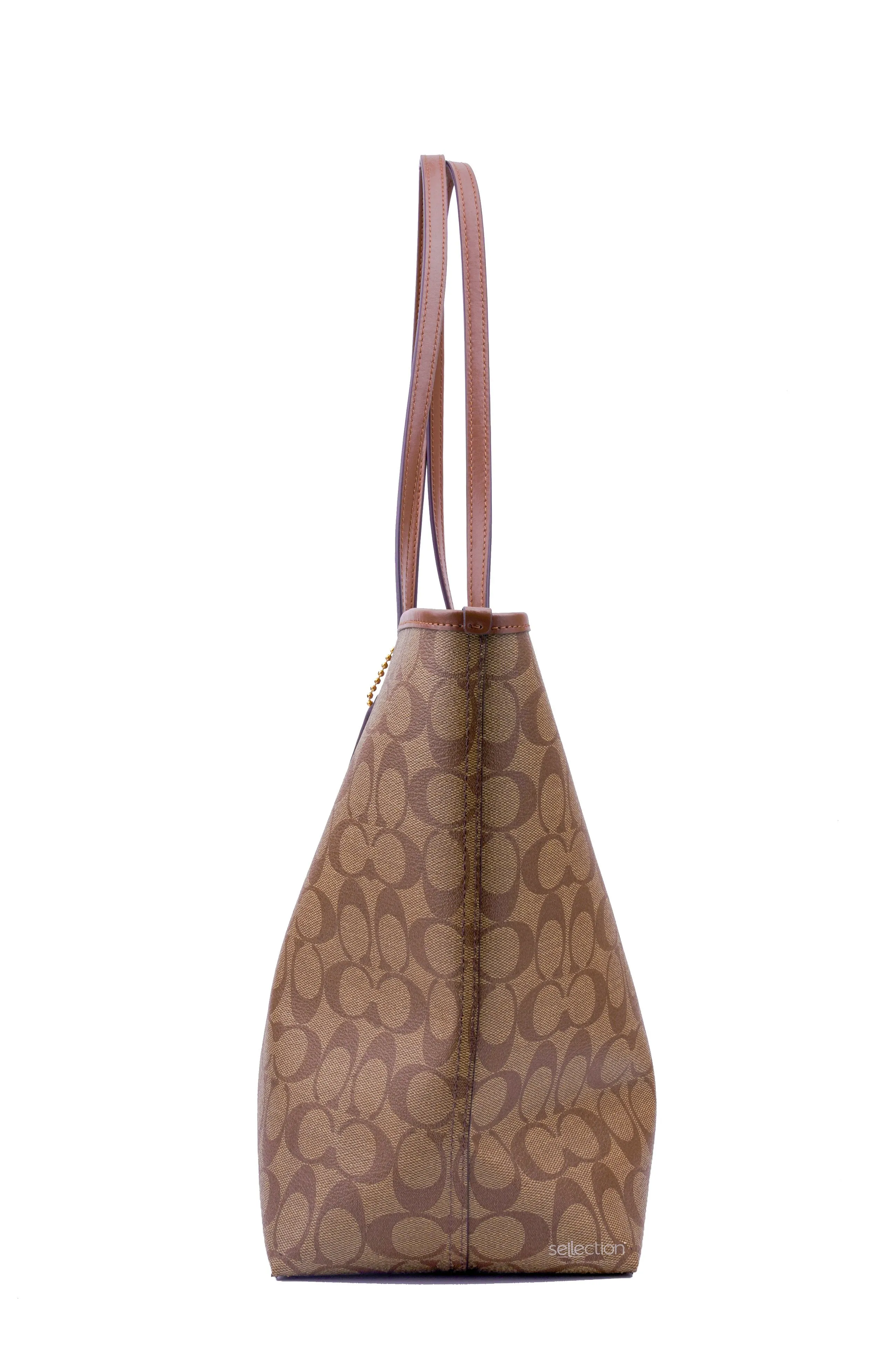 Coach Open City Tote In Signature Khaki Saddle