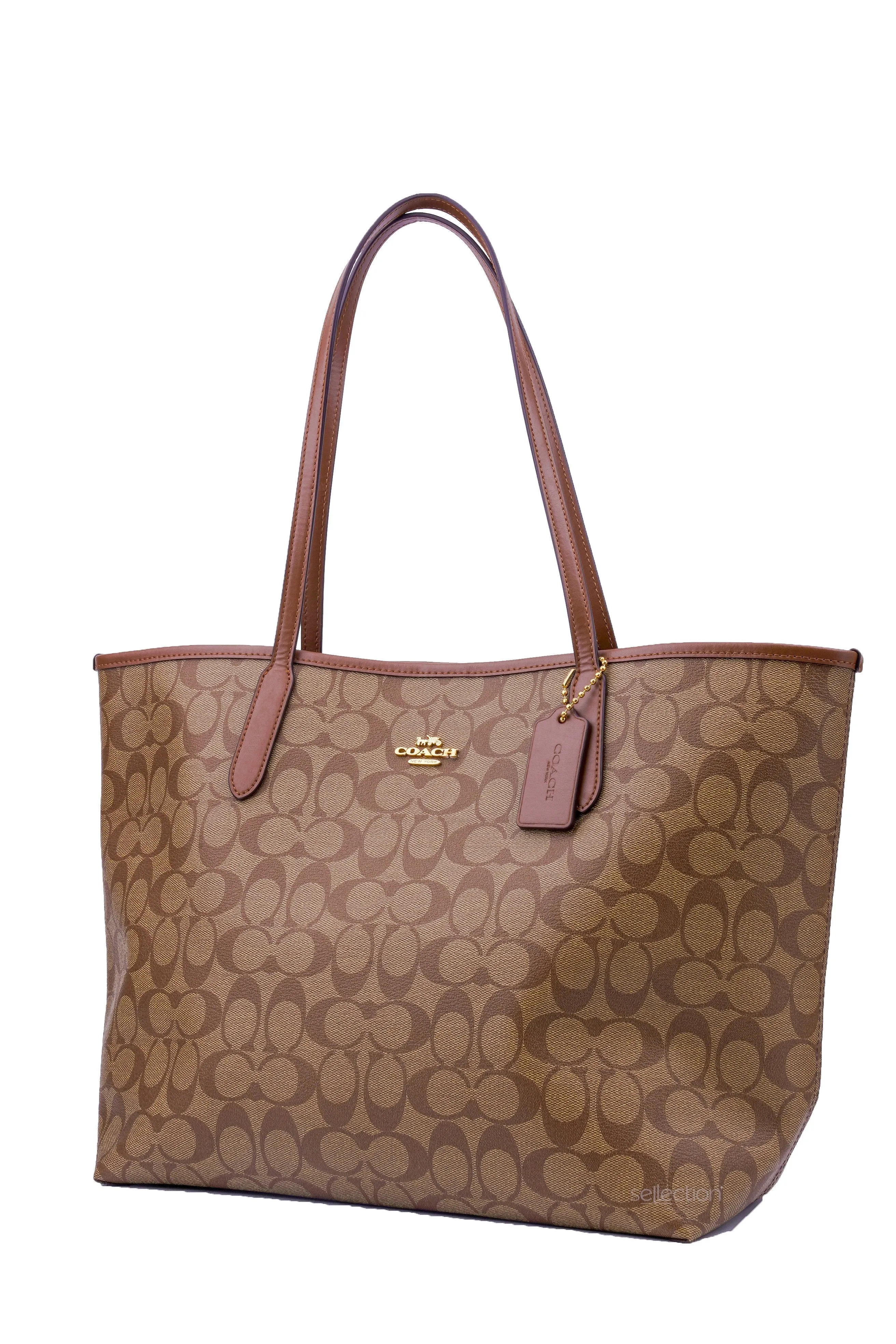 Coach Open City Tote In Signature Khaki Saddle