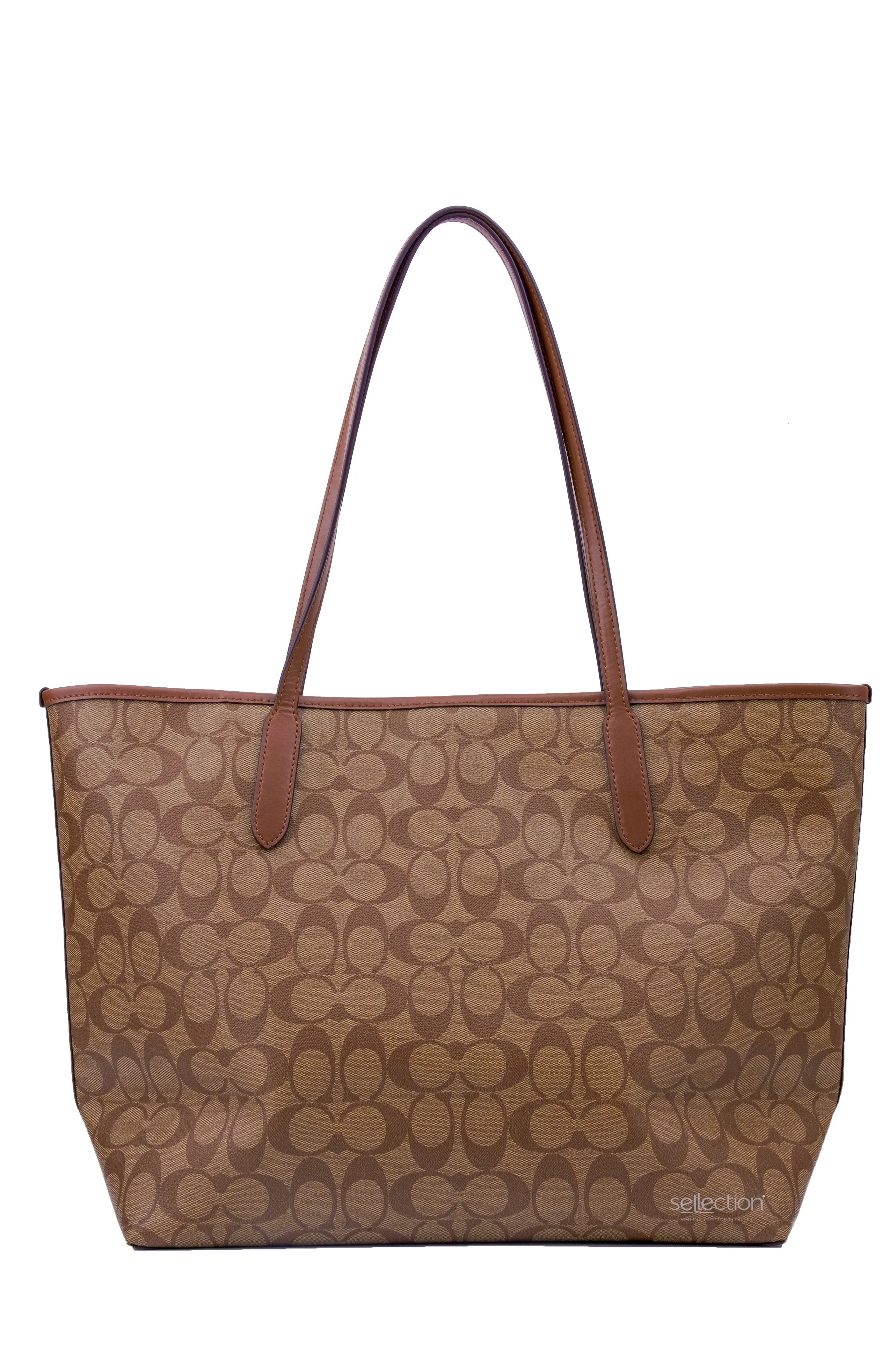 Coach Open City Tote In Signature Khaki Saddle