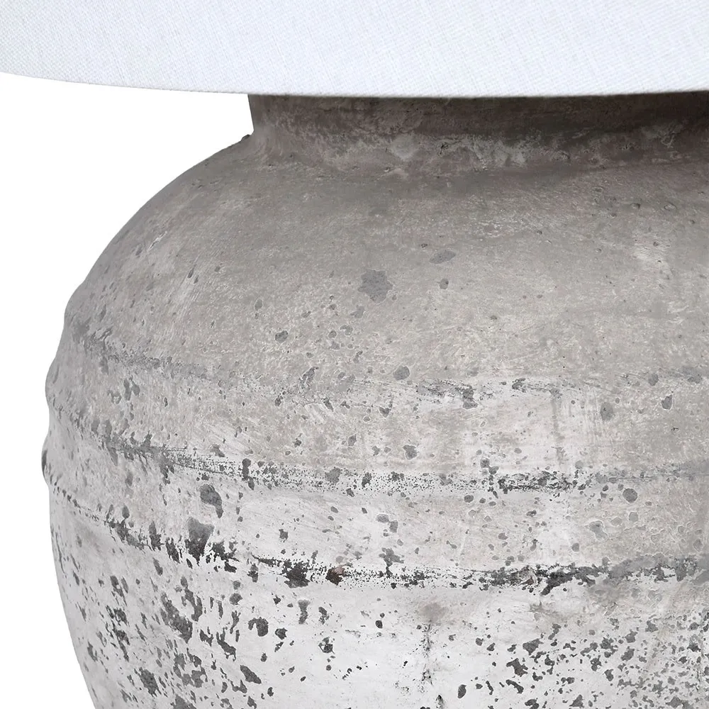 Distressed Grey Terracotta Table Lamp with Linen Shade 61cm