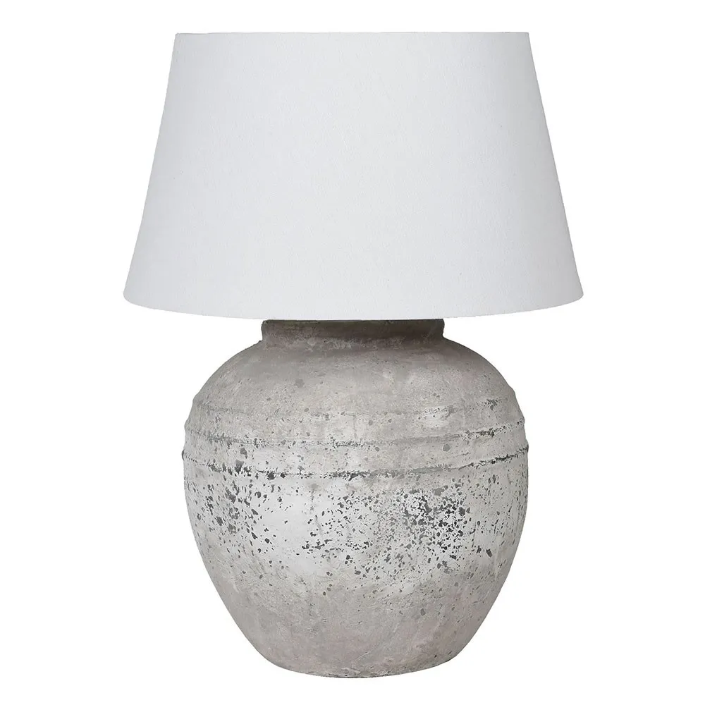 Distressed Grey Terracotta Table Lamp with Linen Shade 61cm