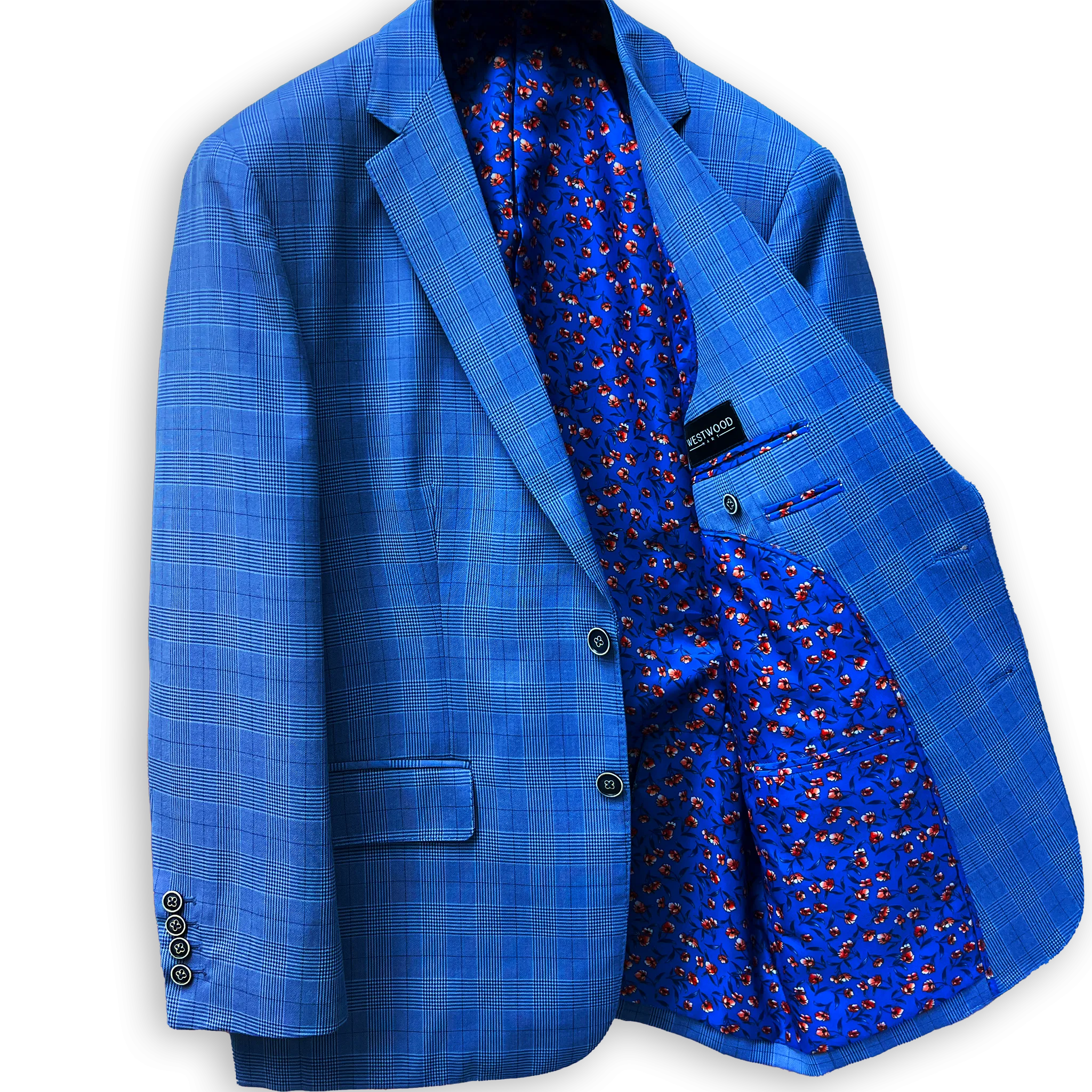 Electric Blue Prince Of Wales Glen Plaid With Fine Windowpane