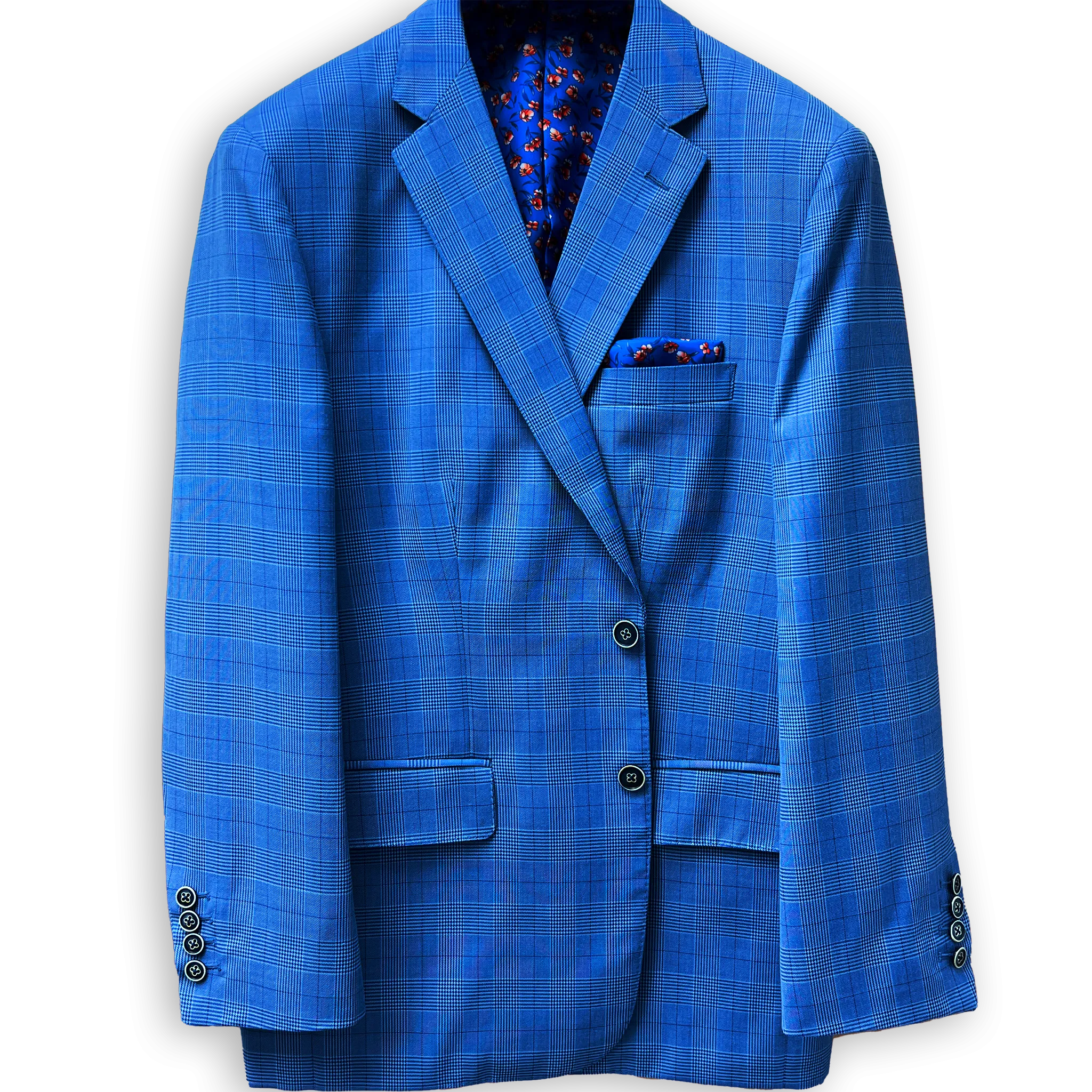 Electric Blue Prince Of Wales Glen Plaid With Fine Windowpane