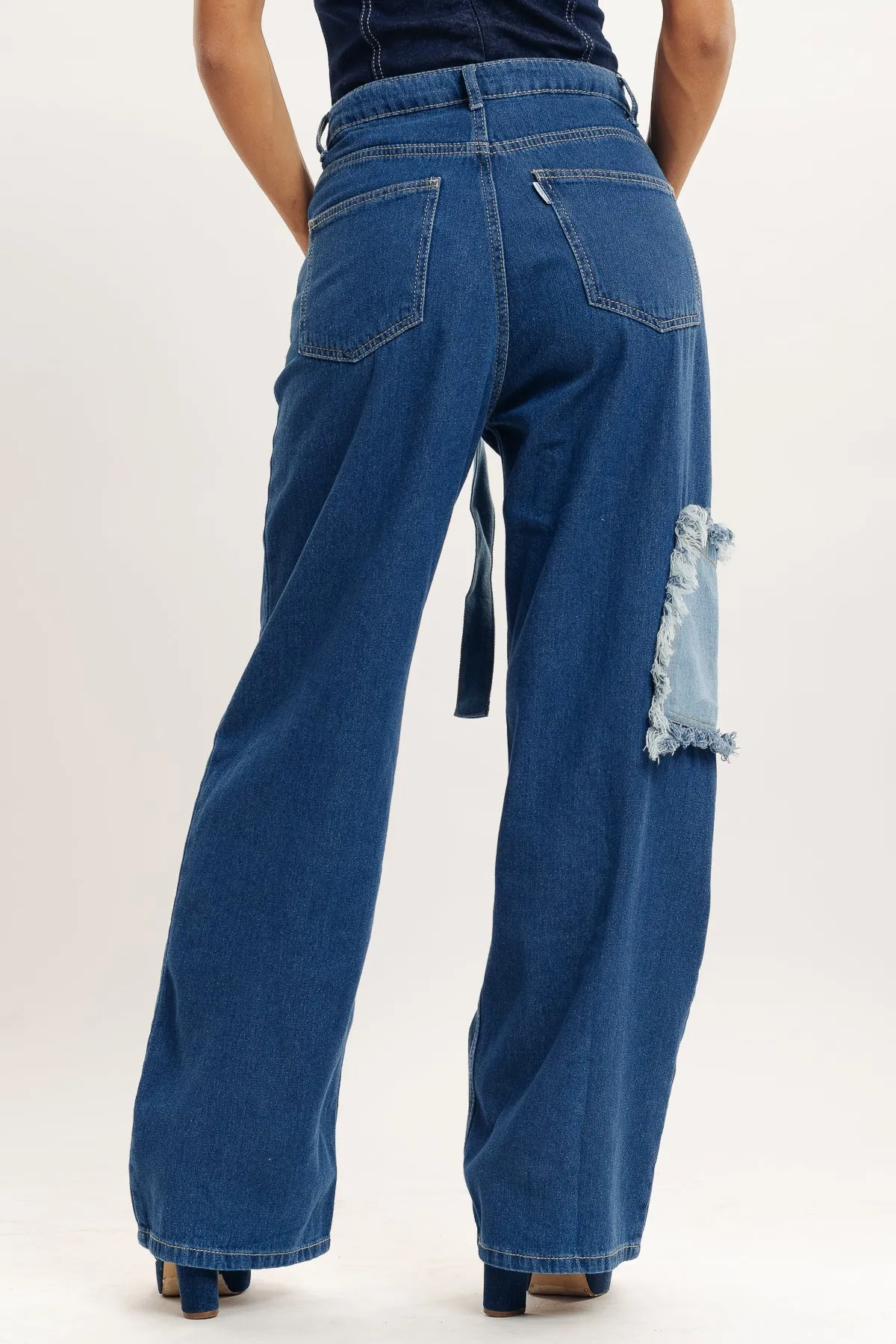 Frayed Patch Straight Fit Jeans