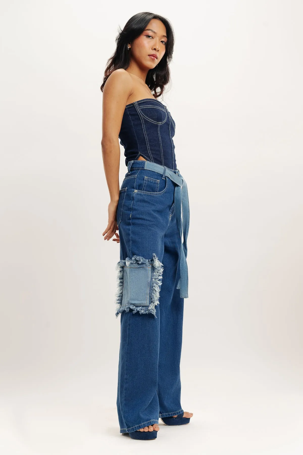 Frayed Patch Straight Fit Jeans