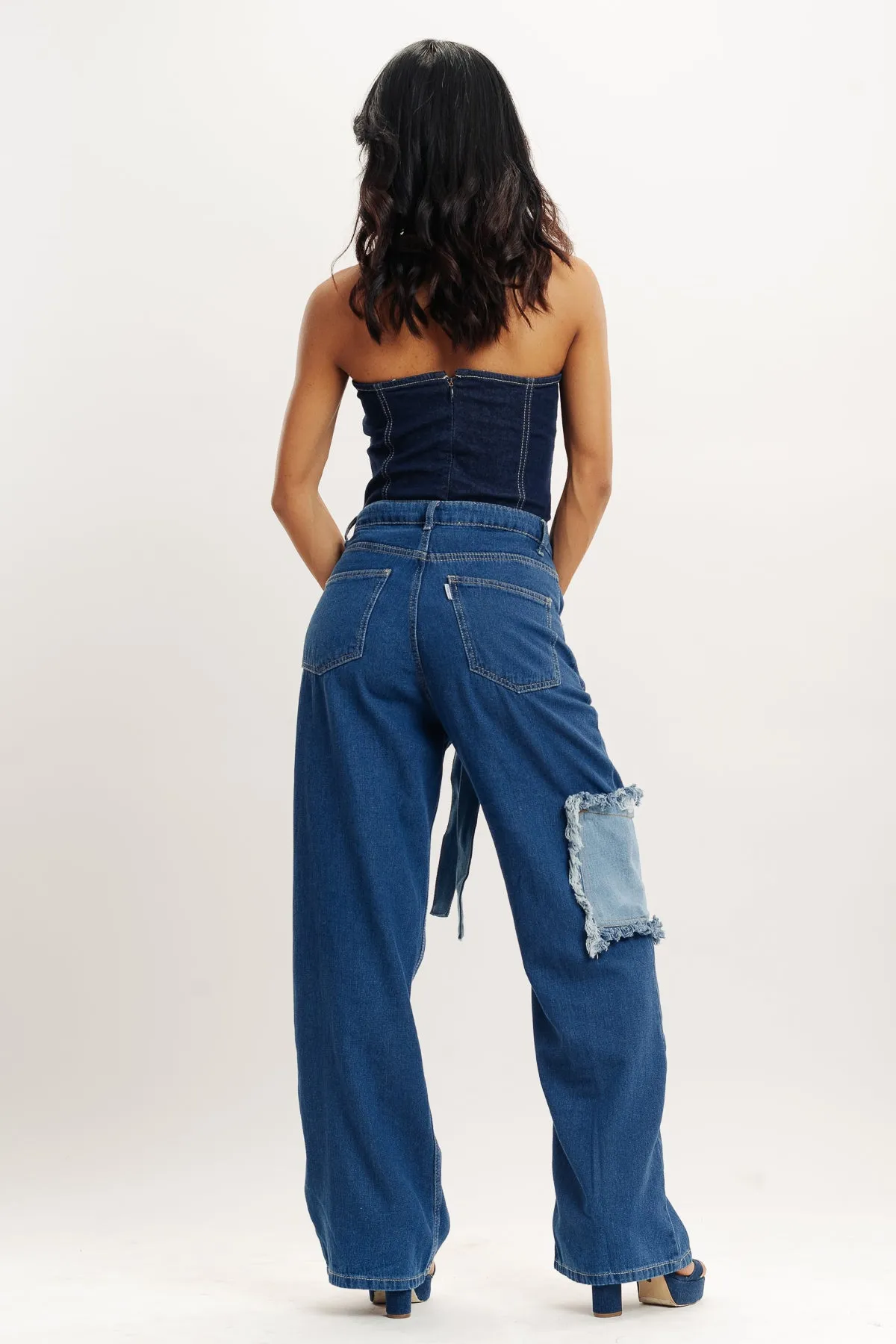 Frayed Patch Straight Fit Jeans