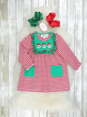 Green Santa Striped Pocket Dress