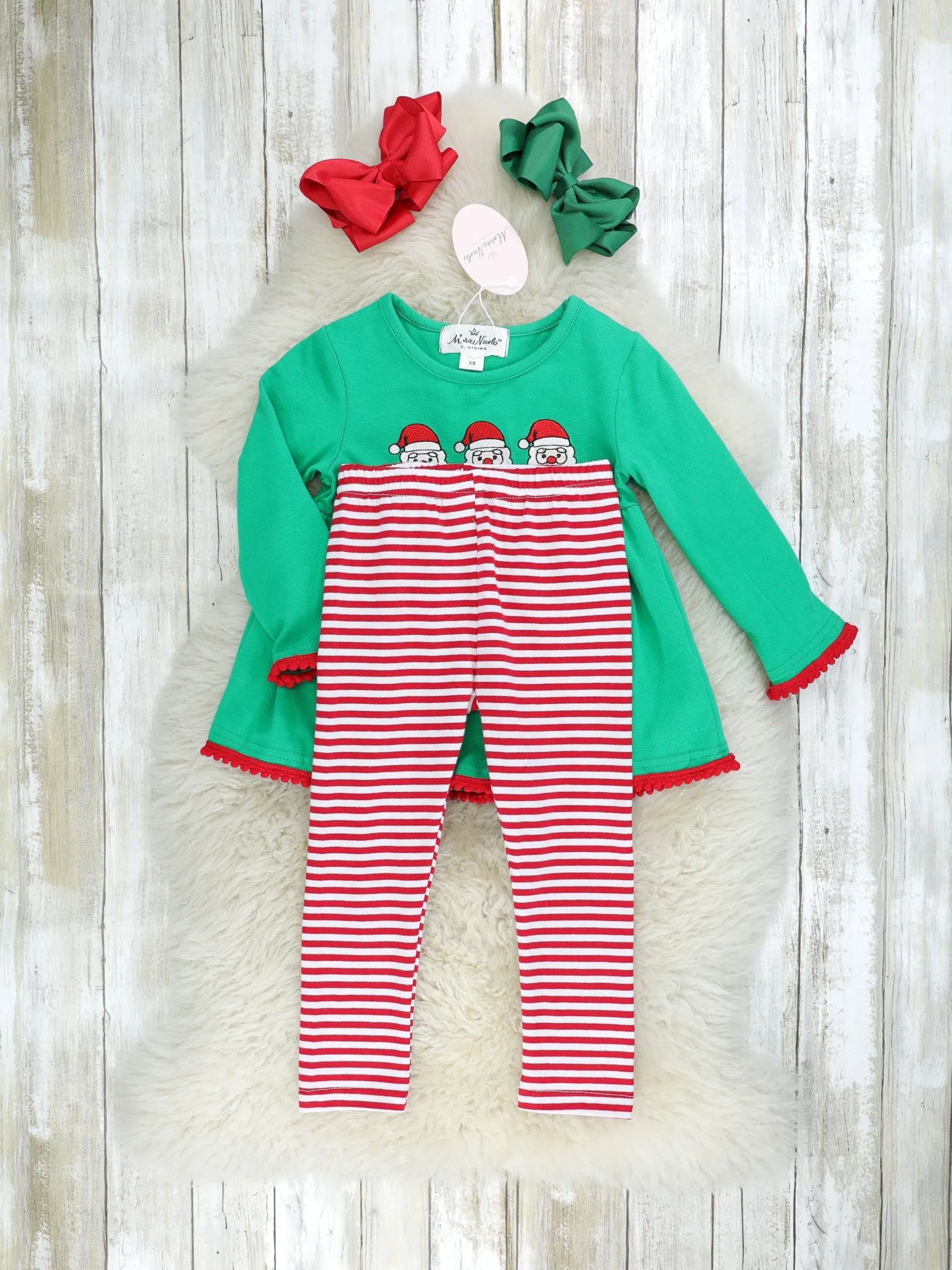 Green Santa Striped Pocket Outfit