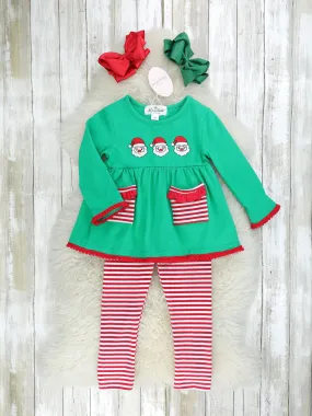 Green Santa Striped Pocket Outfit