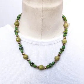 Green Serpentine, Millefiori and Gold Bead Necklace