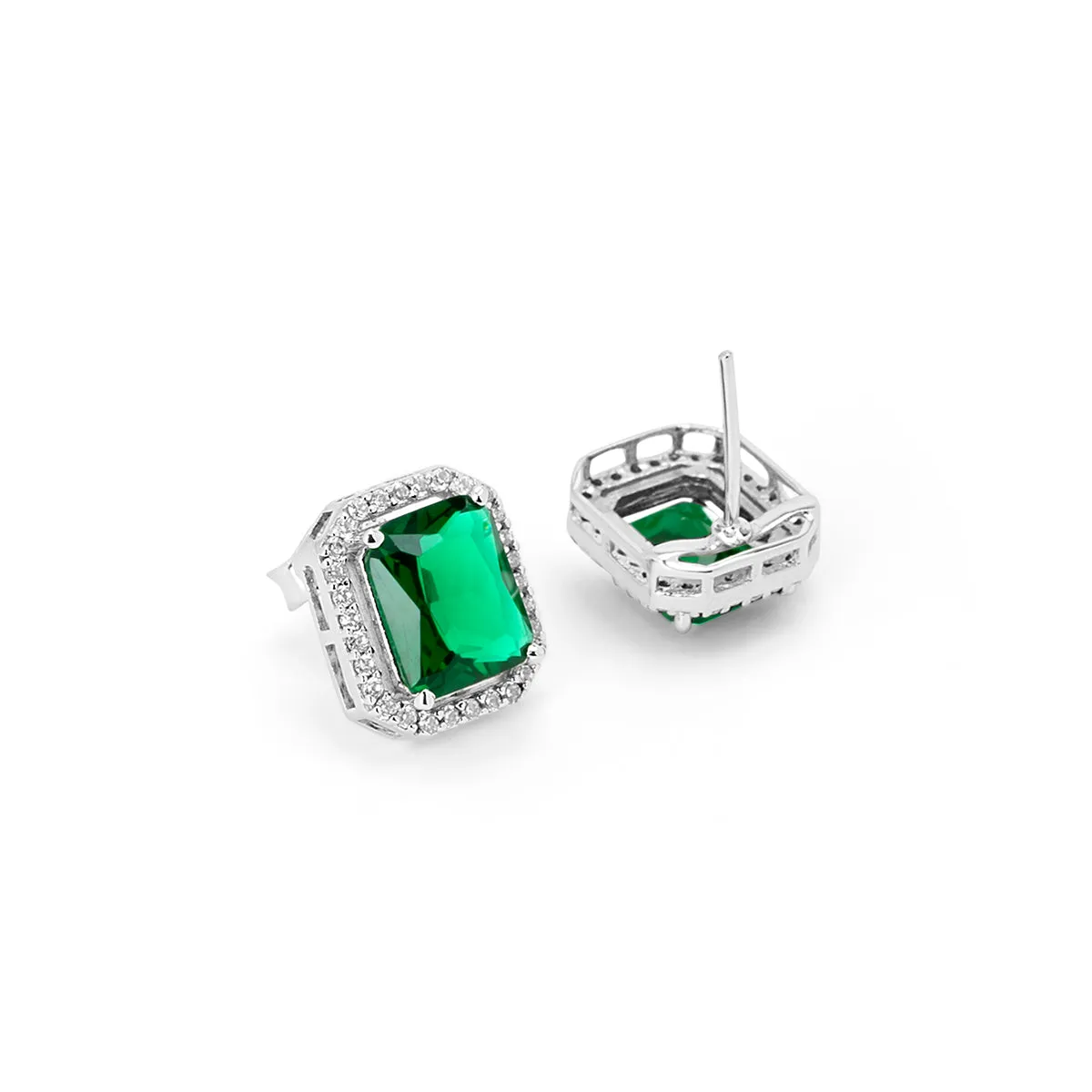 Green Zircon Silver Statement Studs