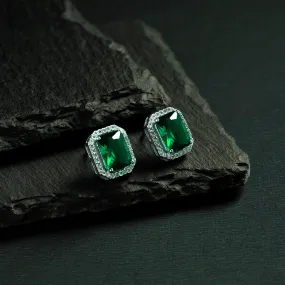 Green Zircon Silver Statement Studs