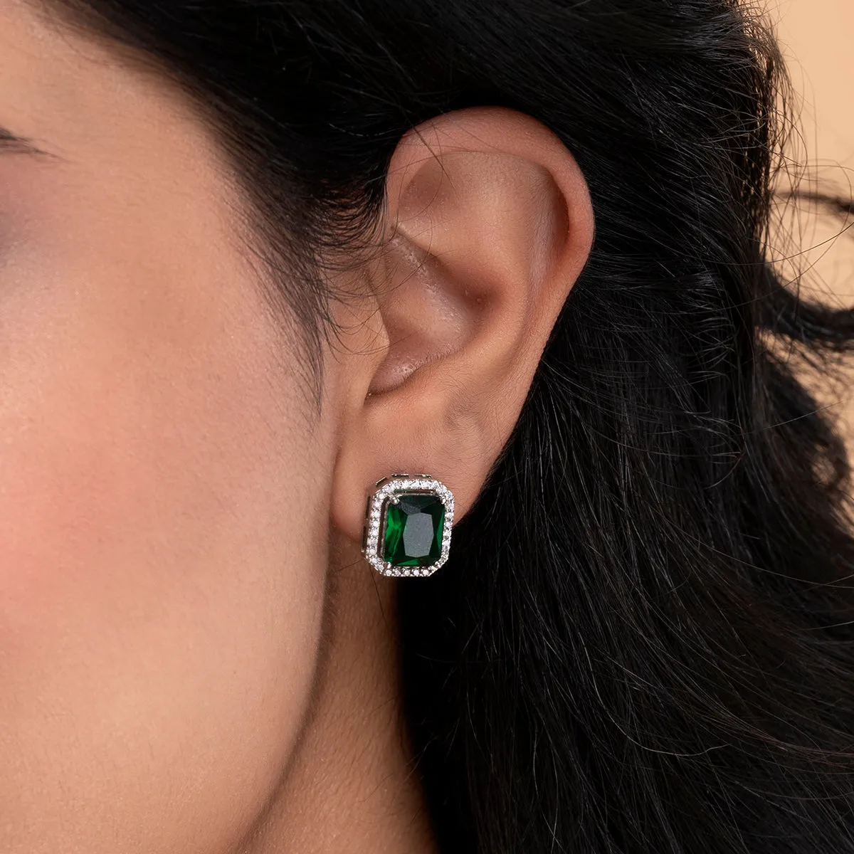 Green Zircon Silver Statement Studs