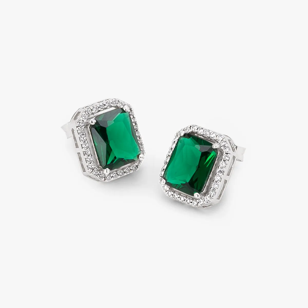 Green Zircon Silver Statement Studs