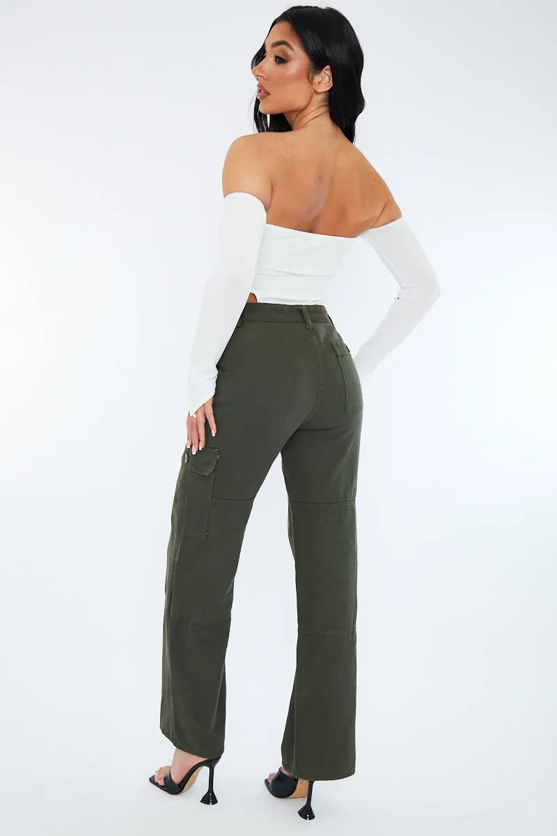 Khaki Denim Cargo Trousers - Renata