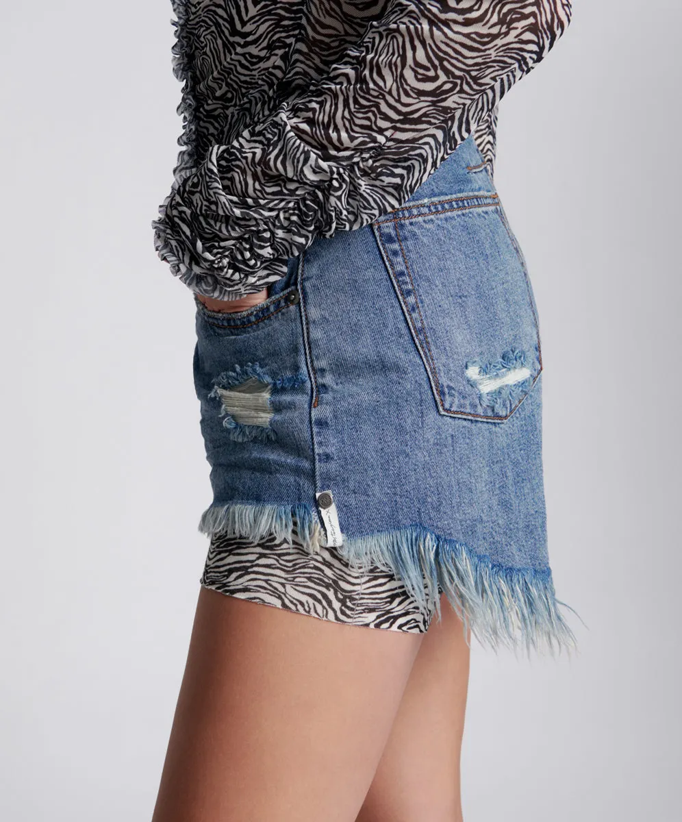 Le Wolves Mid Waist Mid Length Denim Shorts - Johnny Blue