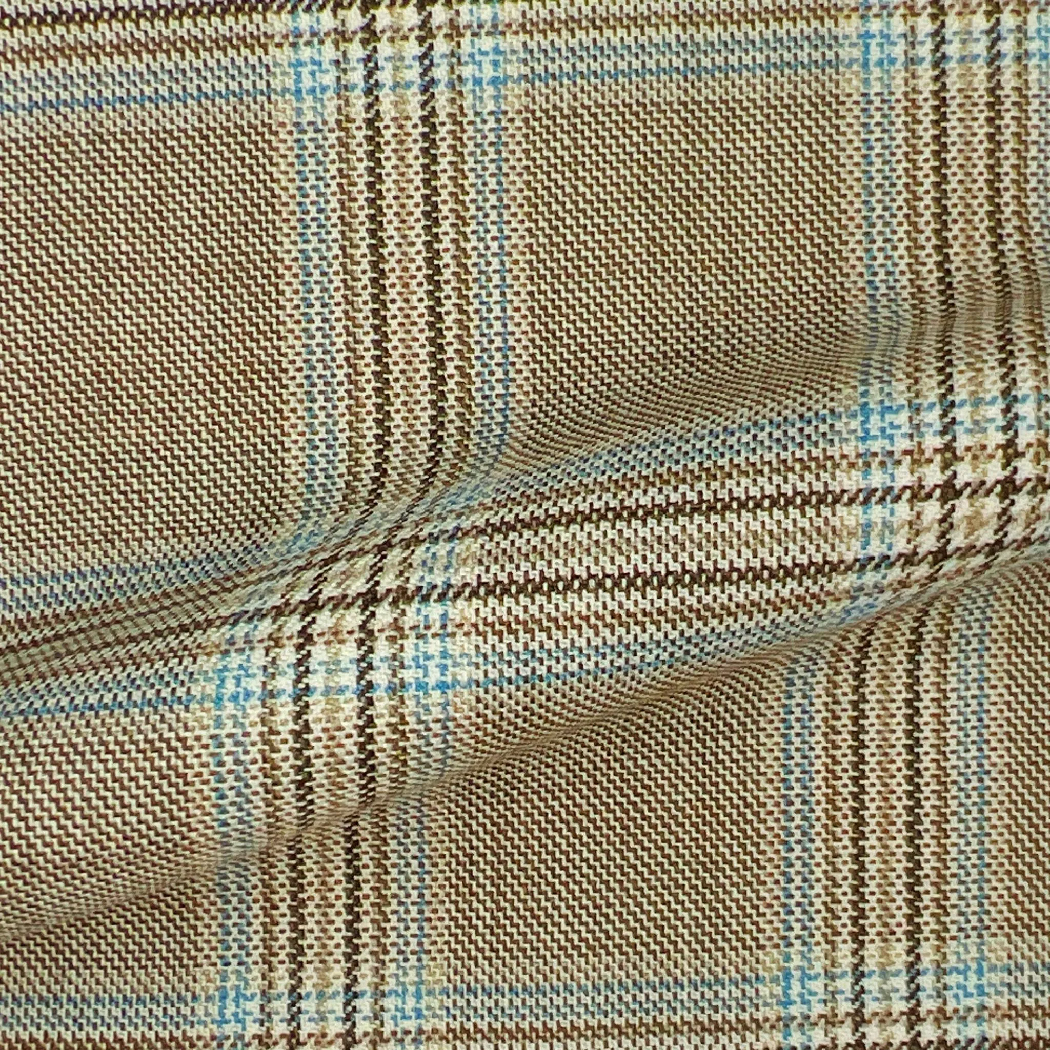 Light Brown Prince Of Wales Plaid w/ Sky Blue Windowpane