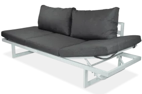 Milan 3 Seater with Dual Sunlounger Functionality in Arctic White Frame and Pebble Olefin Cushions