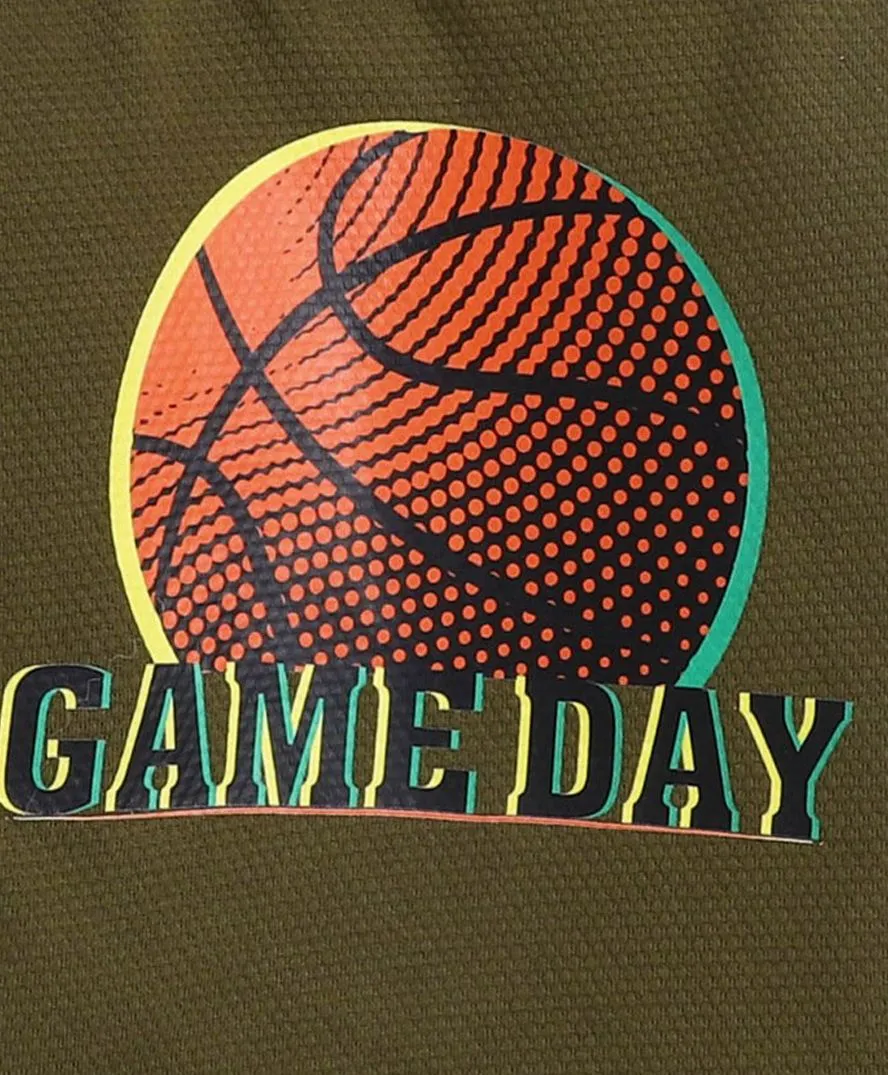 Polka Tots Full Sleeves Game Day Print Tshirt - Green