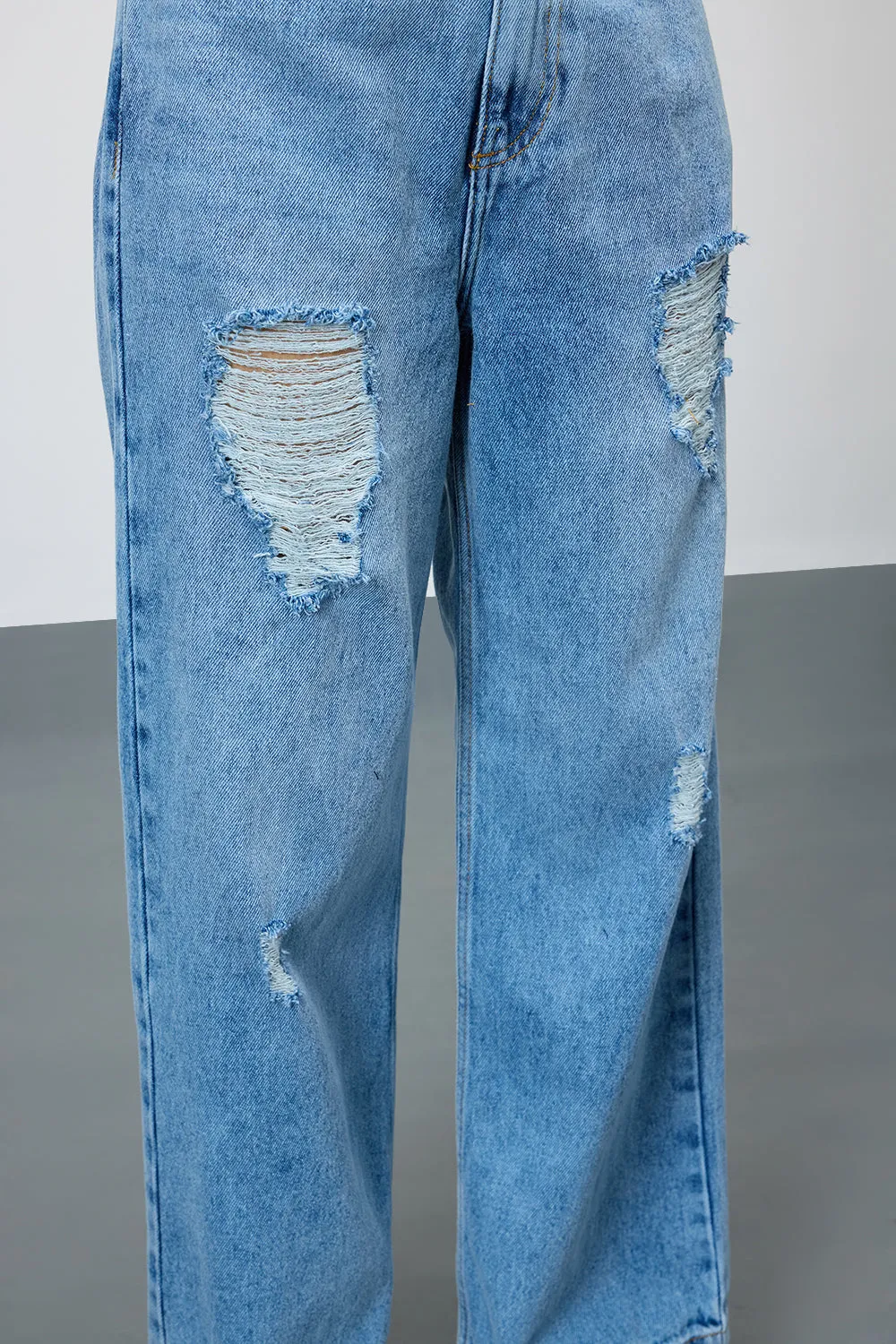 Tempest Blue Mid Distressed Wide Cut Denim Jeans