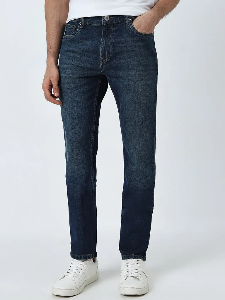 WES Casuals Dark Blue Washed Mid - Rise Slim - Fit Jeans