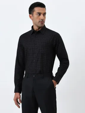 WES Formals Black Checkered Slim-Fit Cotton Shirt