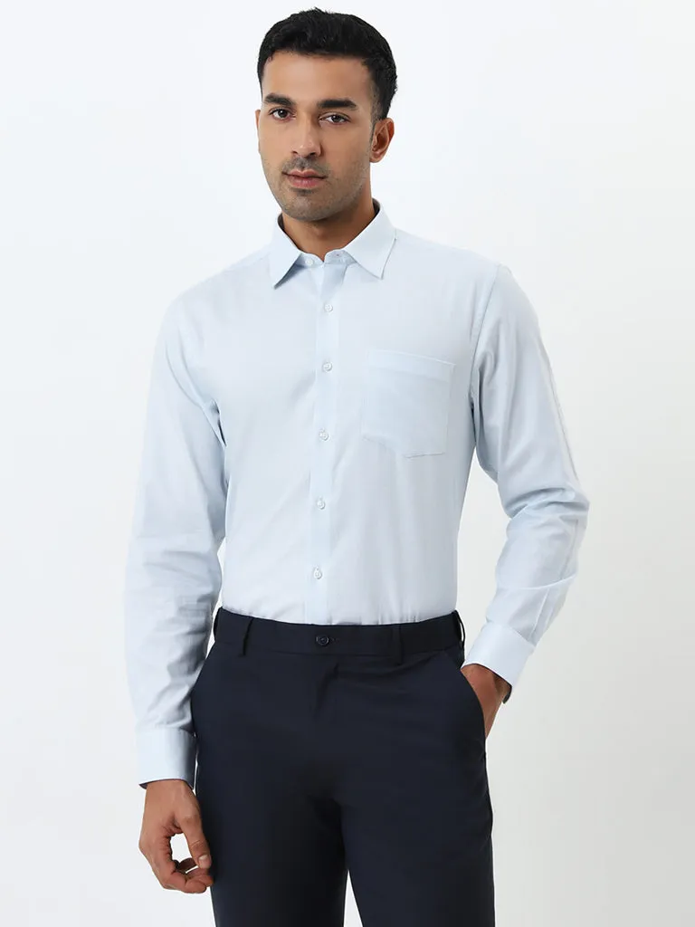 WES Formals Light Blue Slim-Fit Cotton Shirt