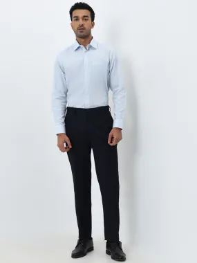 WES Formals Navy Slim-Fit Mid-Rise Trousers