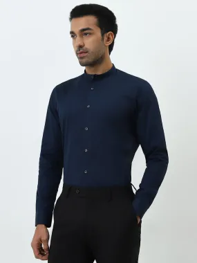 WES Formals Navy Ultra Slim-Fit Cotton Blend Shirt