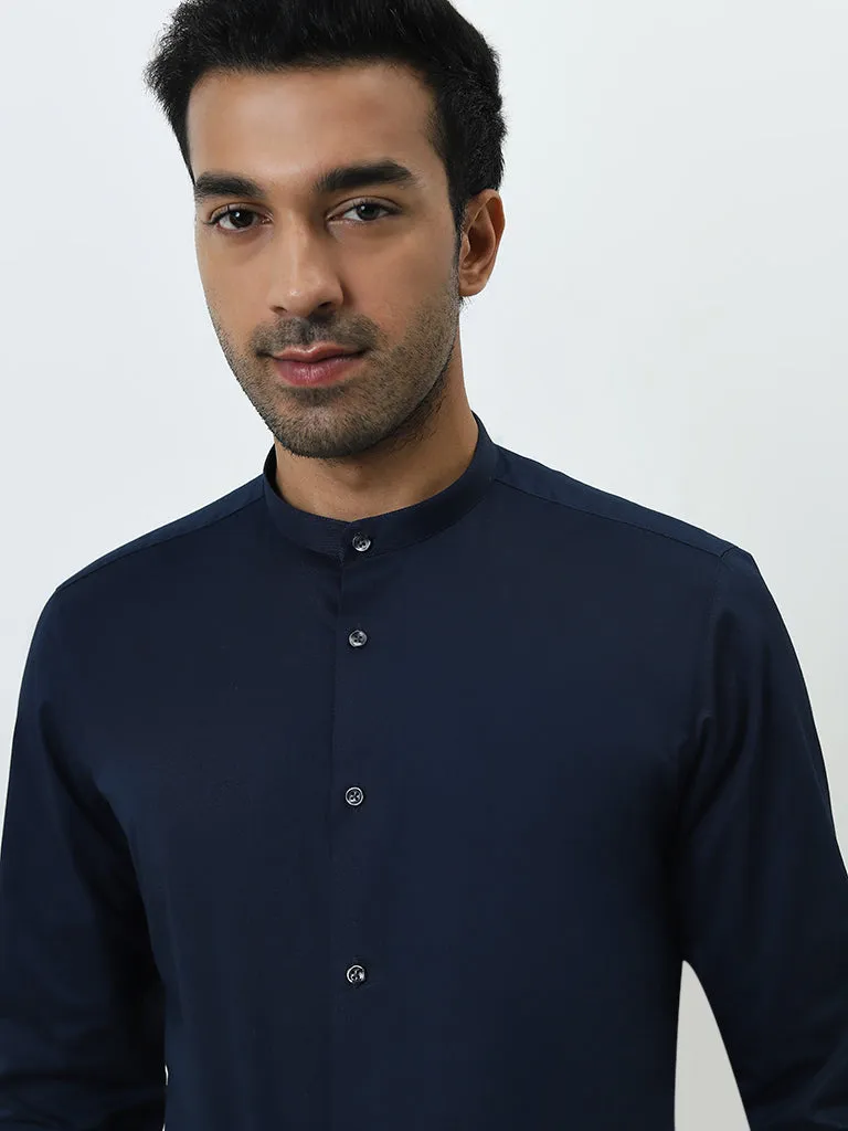 WES Formals Navy Ultra Slim-Fit Cotton Blend Shirt