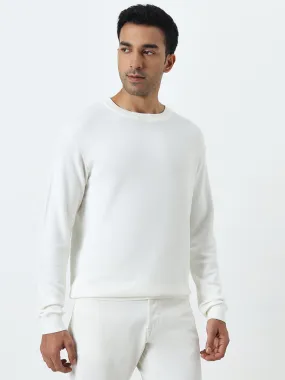 WES Formals Off-White Knit-Textured Slim-Fit Sweater