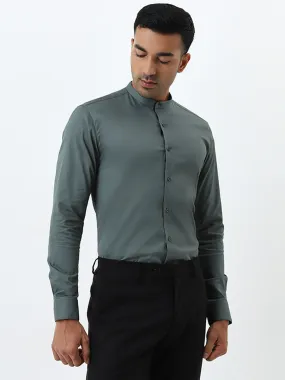 WES Formals Olive Solid Ultra-Slim Fit Cotton Blend Shirt