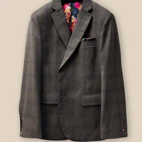 Westwood Hart Chocolate Brown Prince of Wales Plaid with Royal Blue Windowpane Men's Sportcoat